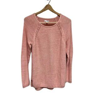 Sonoma Womens Sweater Cable Knit Long Raglan Sleeve Crew Neck Pullover Peach